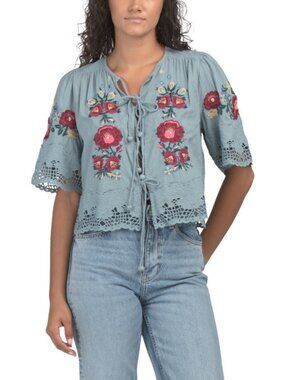 LOVE THE LABEL Short Sleeve Embroidered Blouse
